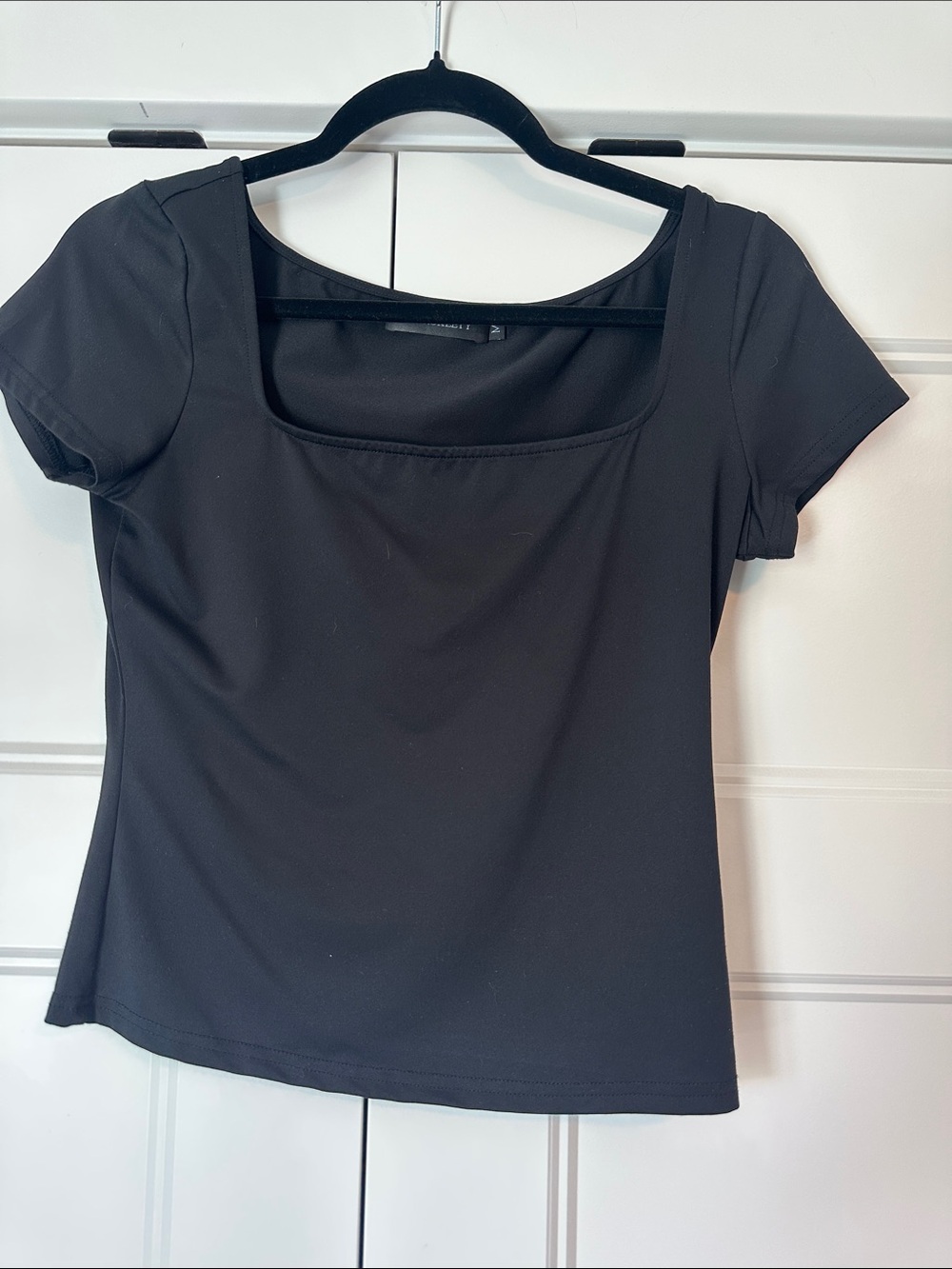 Women's Black Square-Neck Stretch Top
